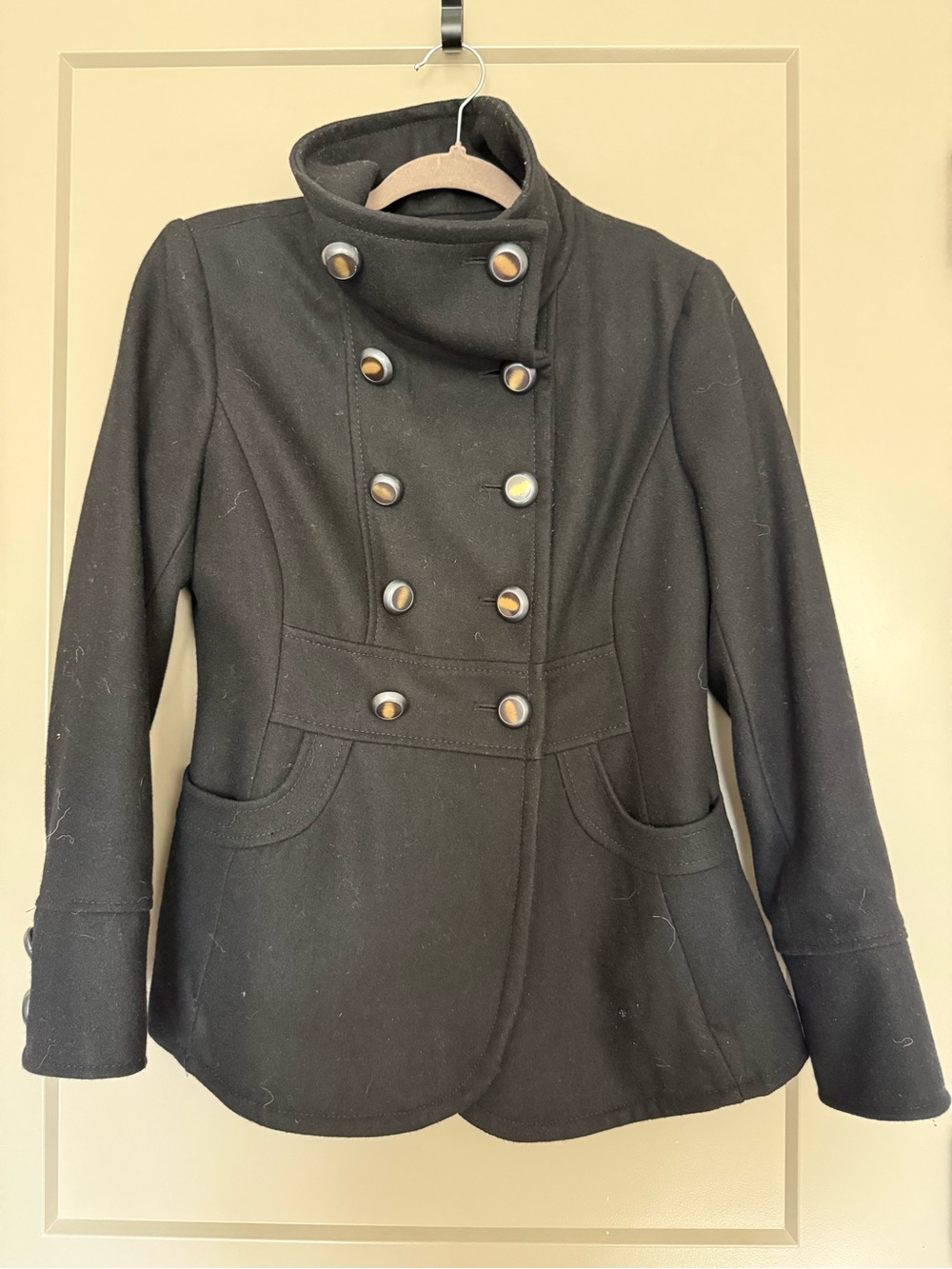 Kenneth Cole Women's Funnel Neck Double-Breasted Wool-Blend Peacoat